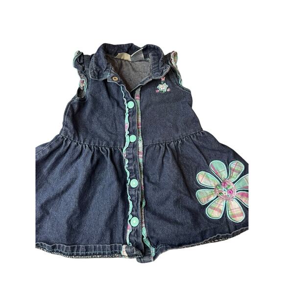24M Months Vintage Carter's Baby Denim Jean Dress Jumper Embroidered Flowers - Picture 1 of 12